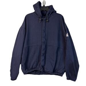 Bulwark FR Jacket Mens L Blue Flame Resistant Bomber Workwear Gorpcore Hooded